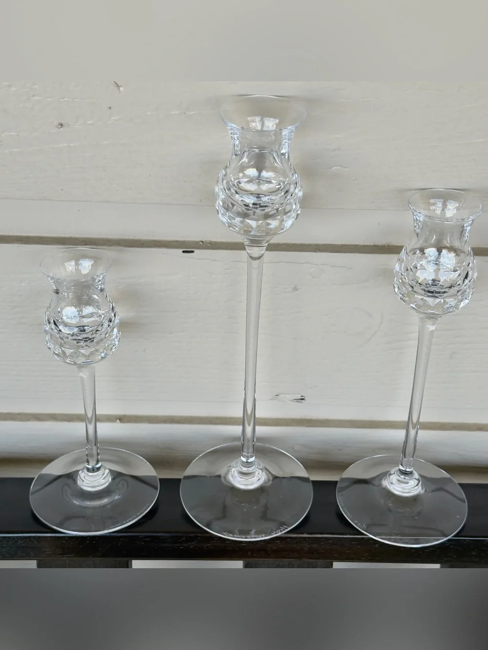 Vintage Kosta Boda GÖRAN WÄRFF “Prince” Set of 3 Crystal Tapered Candlesticks